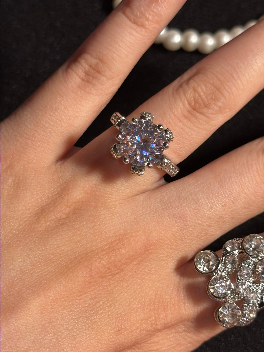 Vacation engagement ring Cubic Zirconia Flower Ring - 7.5 larger adjustable